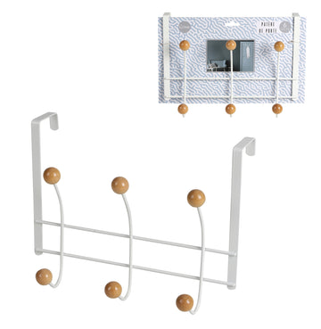 2Pcs Cream 6 Hook Over The Door Hanging Organiser