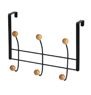 2Pcs Black 6 Hook Over The Door Hanging Organiser