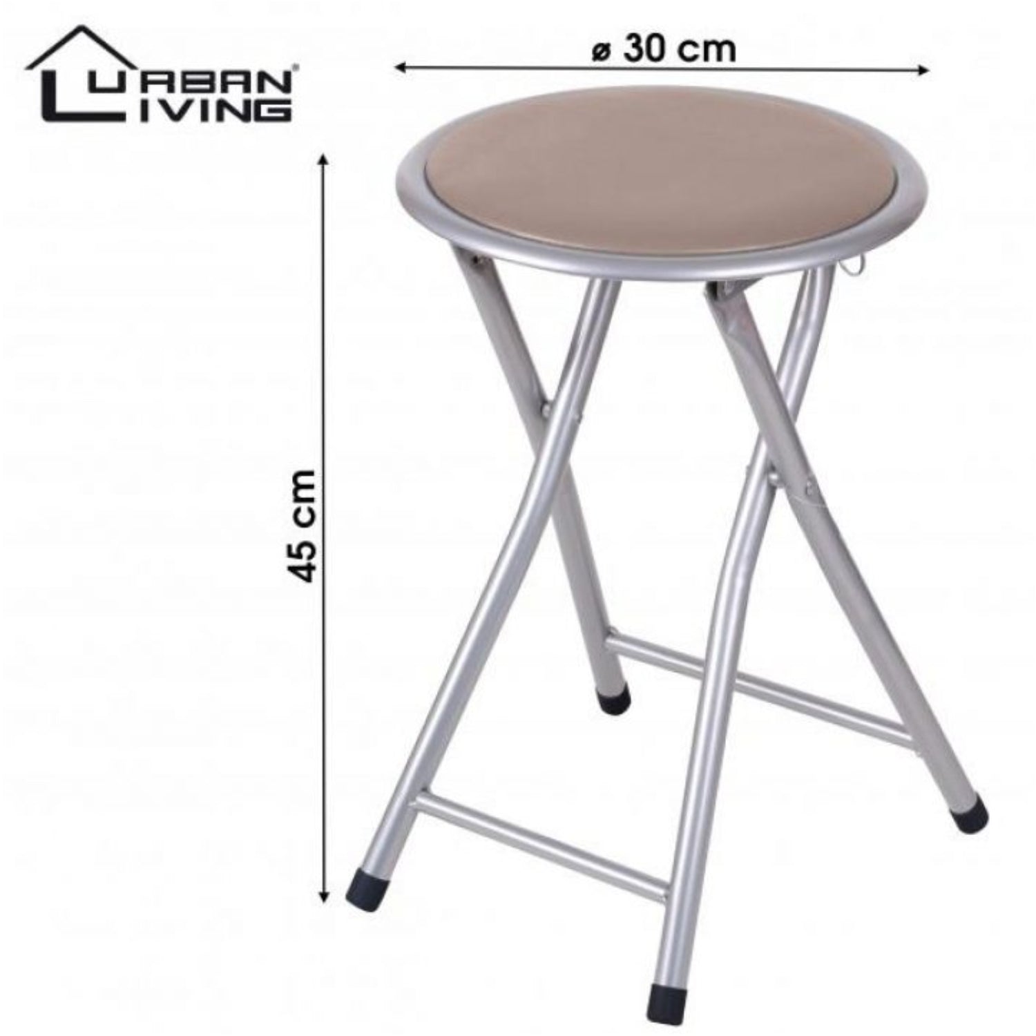 Folding Padded Seat Taupe Top Metal Stool