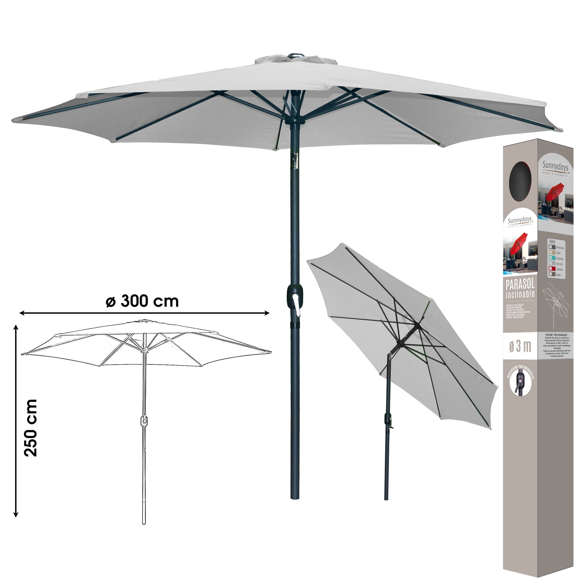 Metal Light Grey Polyester Waterproof UV Umbrella Parasol