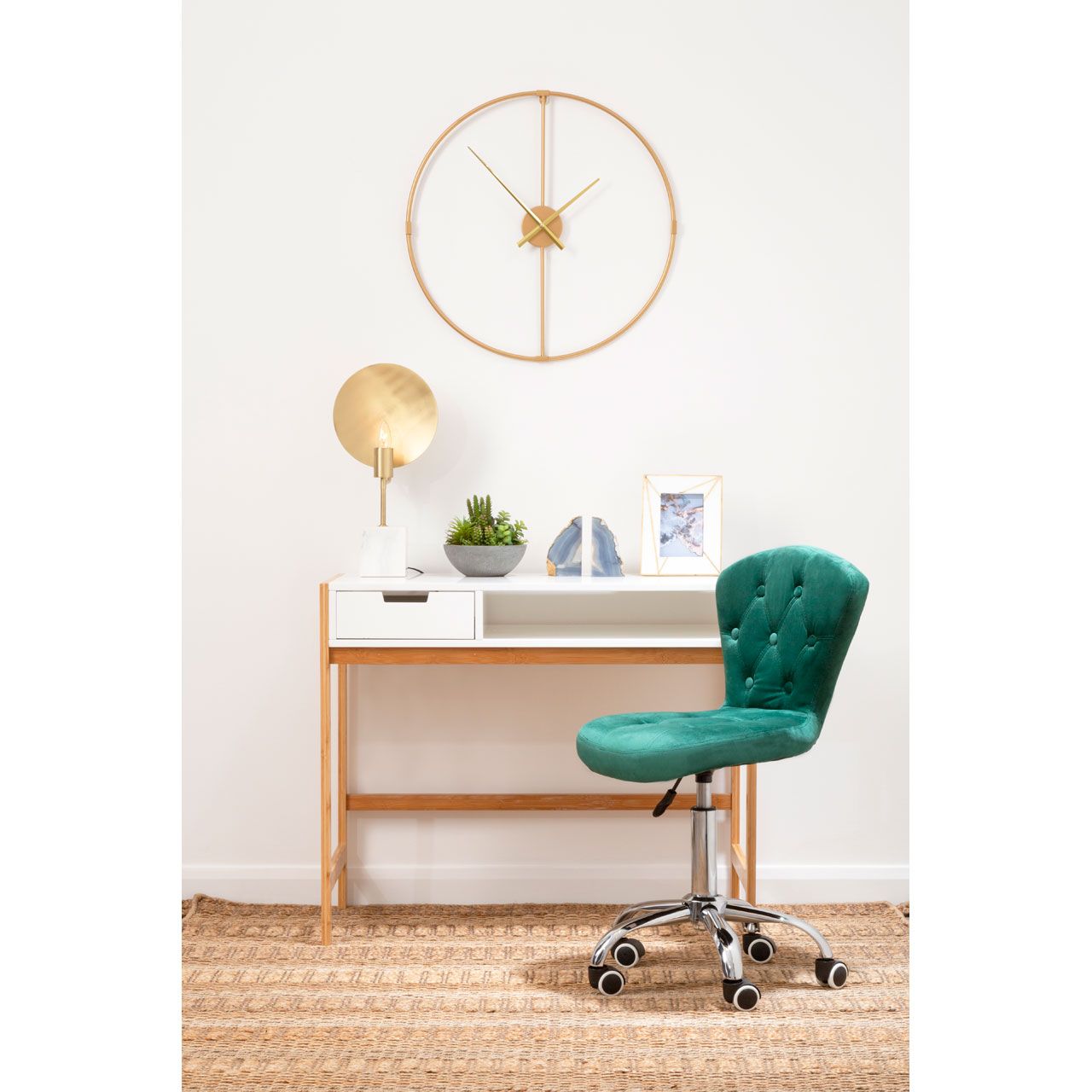 Green Velvet Buttoned Home Office Chair