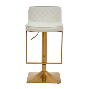2 Pieces Baina White and Gold Bar Stool With Square Base