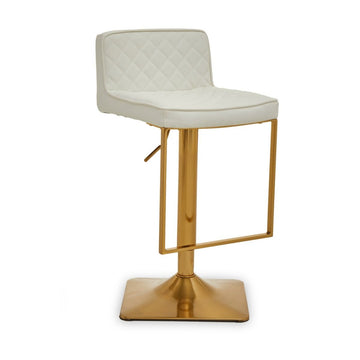 2 Pieces Baina White and Gold Bar Stool With Square Base