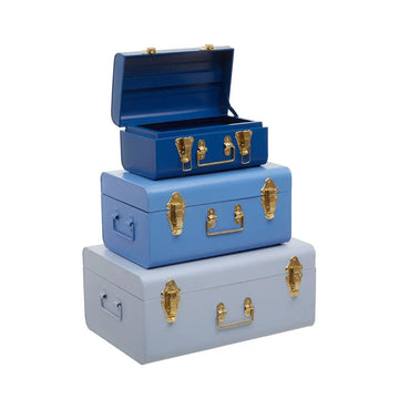 Metallique Set of 3 Blue Assorted Storage Trunk