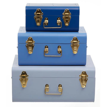Metallique Set of 3 Blue Assorted Storage Trunk