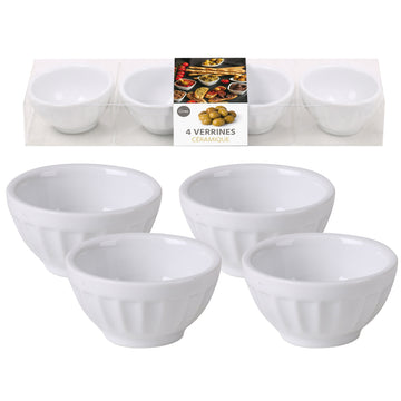 Set of 4 White Ceramic Food Preparation Bowls Kitchen Food