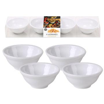Set of 4 White Ceramic Food Preparation Bowls Kitchen Food