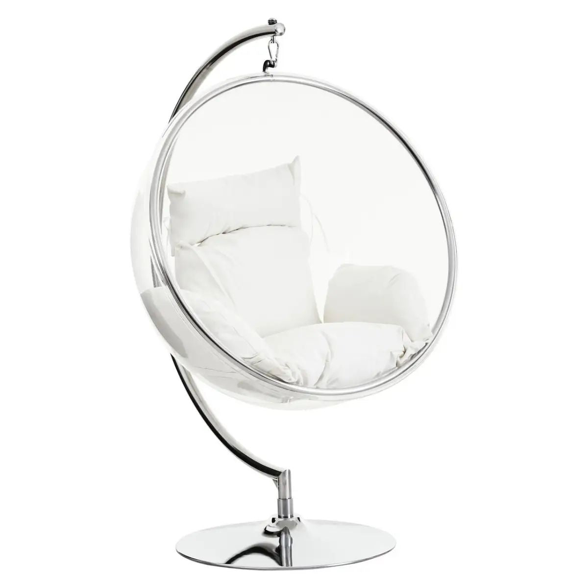 Clear Hanging Egg Chair with Cream Cushions