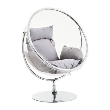 Clear Hanging Egg Chair with Grey Cushions