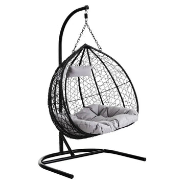 Double Black Rattan Hanging Egg Chair with U Shaped Base