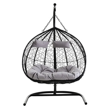 Double Black Rattan Hanging Egg Chair with U Shaped Base