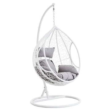 Cut Out Sides White Rattan Hanging Egg Chair
