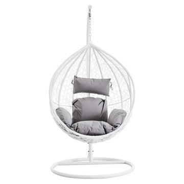 Cut Out Sides White Rattan Hanging Egg Chair
