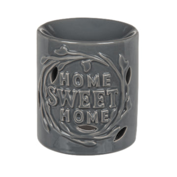 Oil Wax Burner Home Sweet Home Quote Grey Ceramic Tealight Holder Aromatherapy