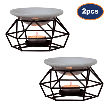 2Pcs Ceramic Bowl Metal Frame Wax Melt Burner