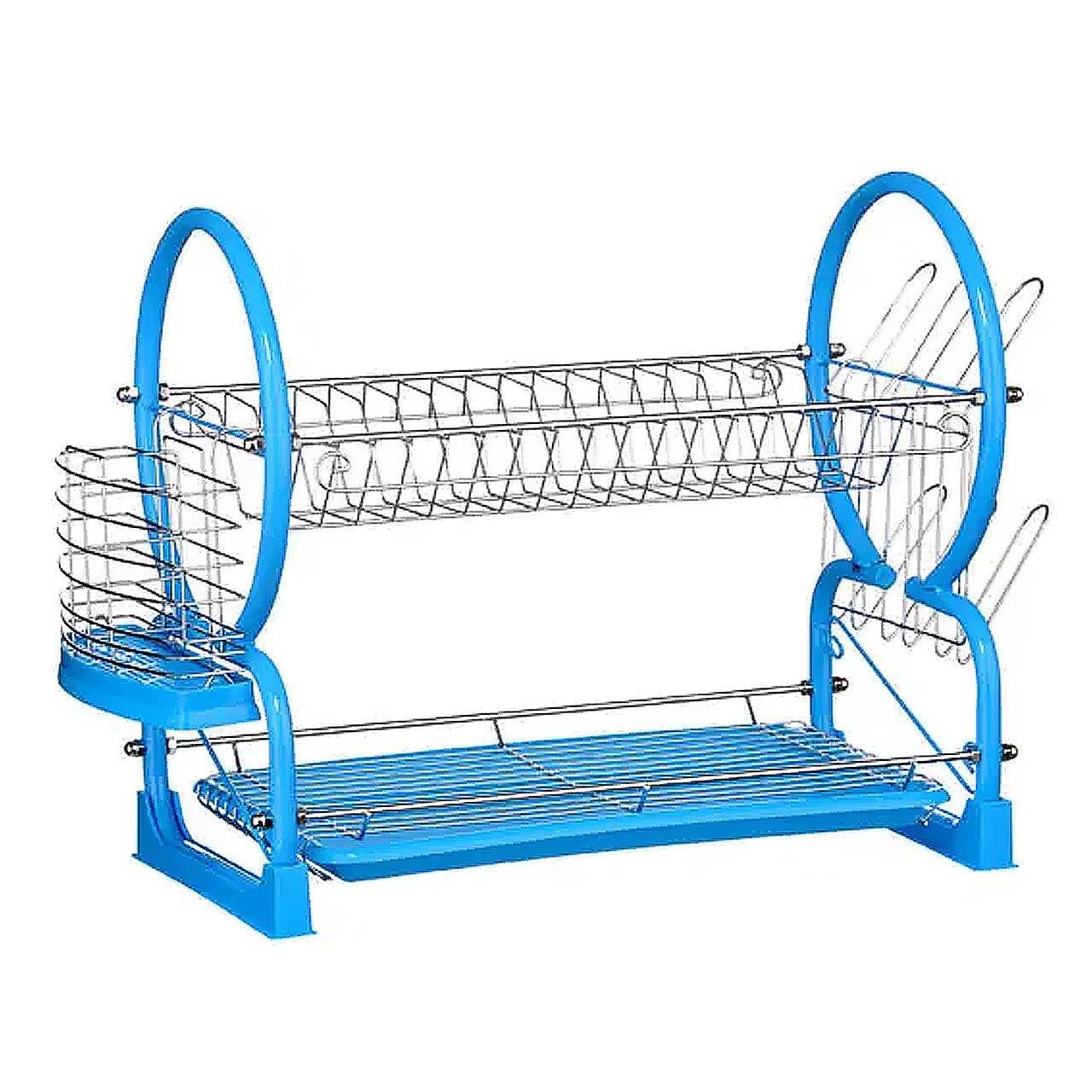 2 Tier Blue Plastic Frame Dish Drainer Drying Rack