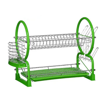 2 Tier Green Plastic Frame Dish Drainer Drying Rack