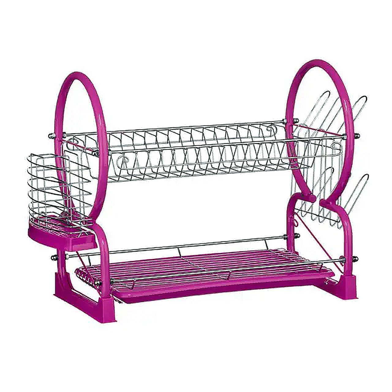 2 Tier Purple Plastic Frame Dish Drainer Drying Rack