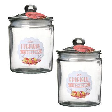 2Pcs 1.9L Glass Storage Jar With Airtight Lid