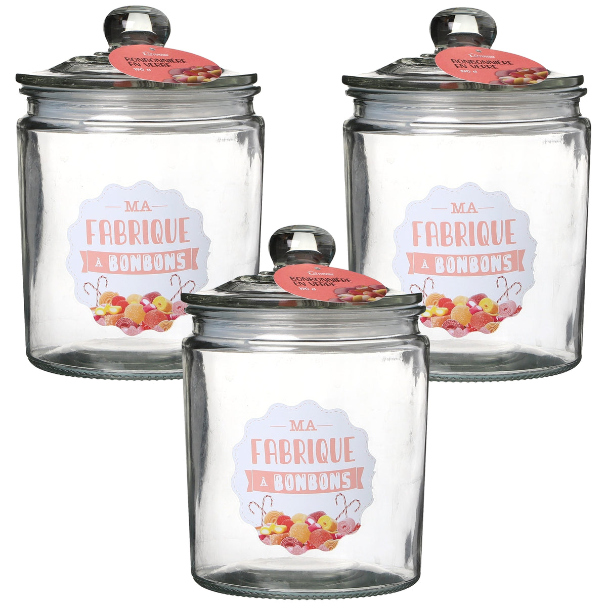 3Pcs 1.9L Glass Storage Jar With Airtight Lid