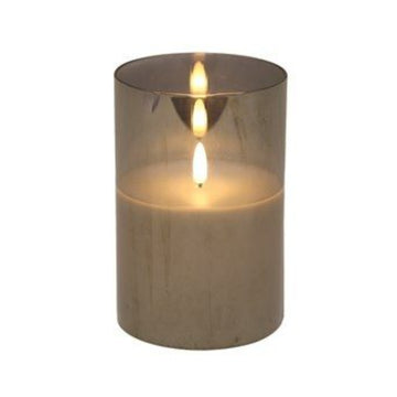 15cm Grey 1-Wick LED Flameless Candle in Smoked Glass Jar