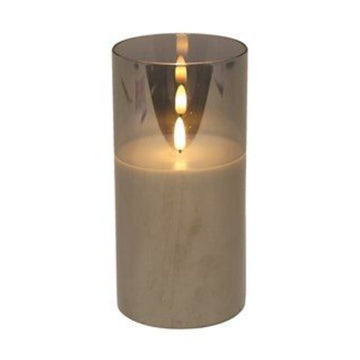 20cm Grey 1-Wick LED Flameless Candle in Smoked Glass Jar