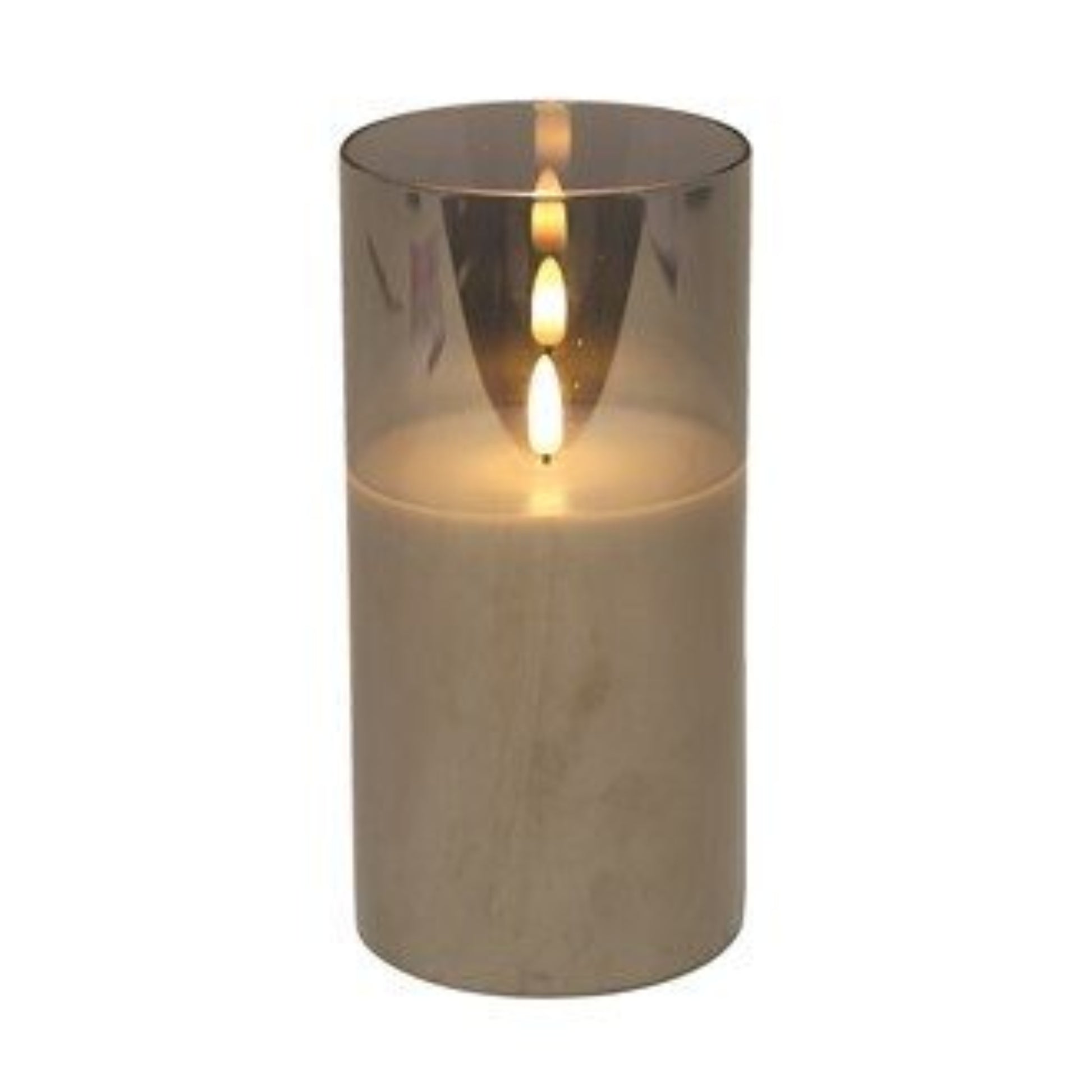 20cm Grey 1-Wick LED Flameless Candle in Smoked Glass Jar