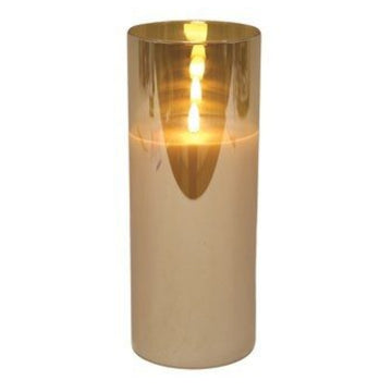 25cm Gold 1-Wick LED Flameless Candle in Smoked Glass Jar