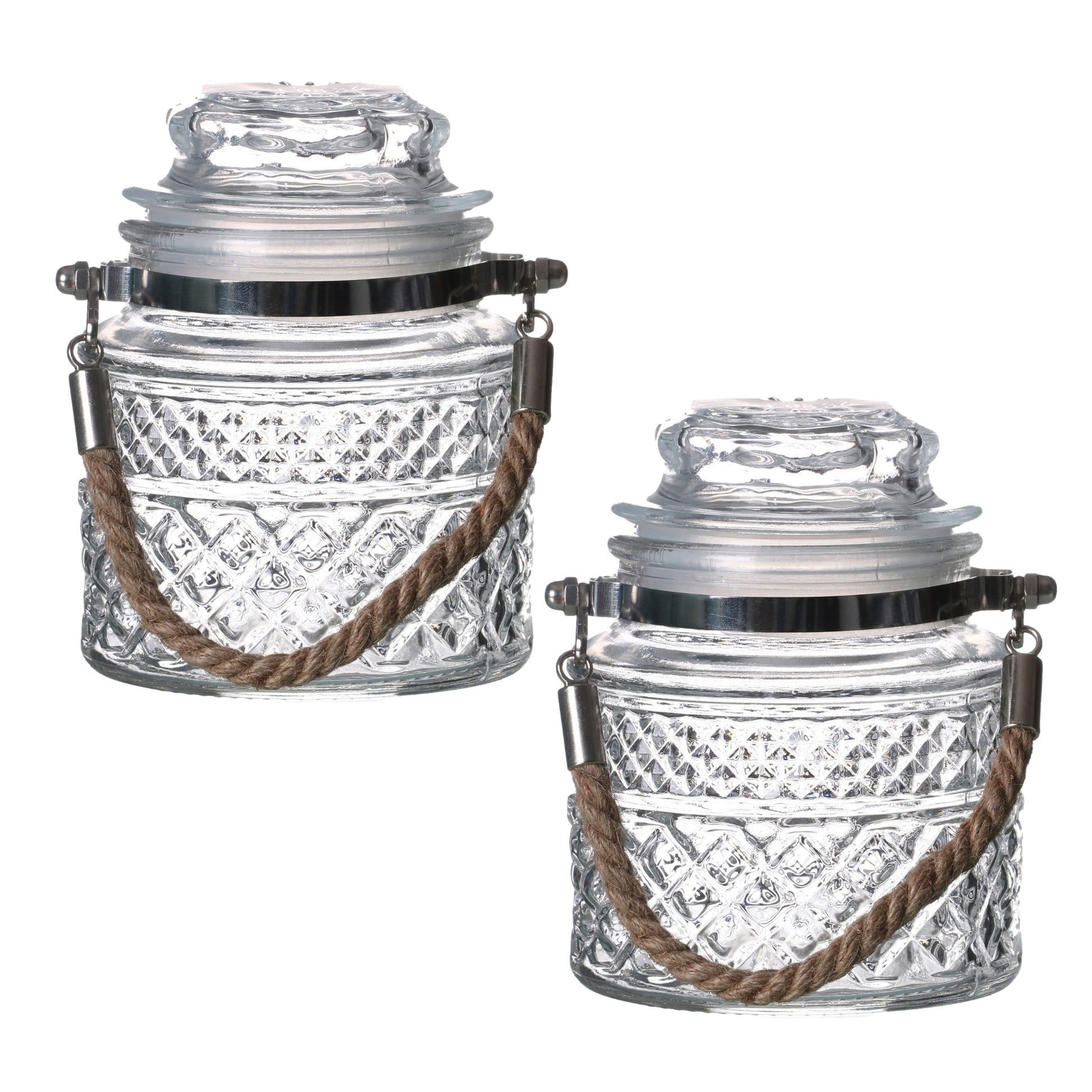 2Pcs 550ml Glass Storage Jar With Airtight Lid & Rope Handle