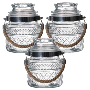 3Pcs 1L Glass Storage Jar With Airtight Lid & Rope Handle