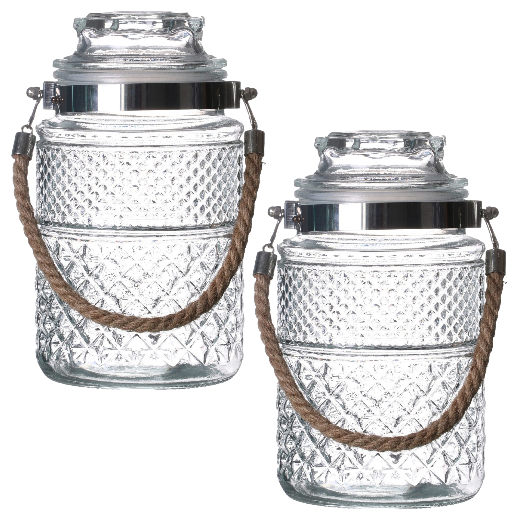 2Pcs 1.8L Glass Storage Jar With Airtight Lid & Rope Handle