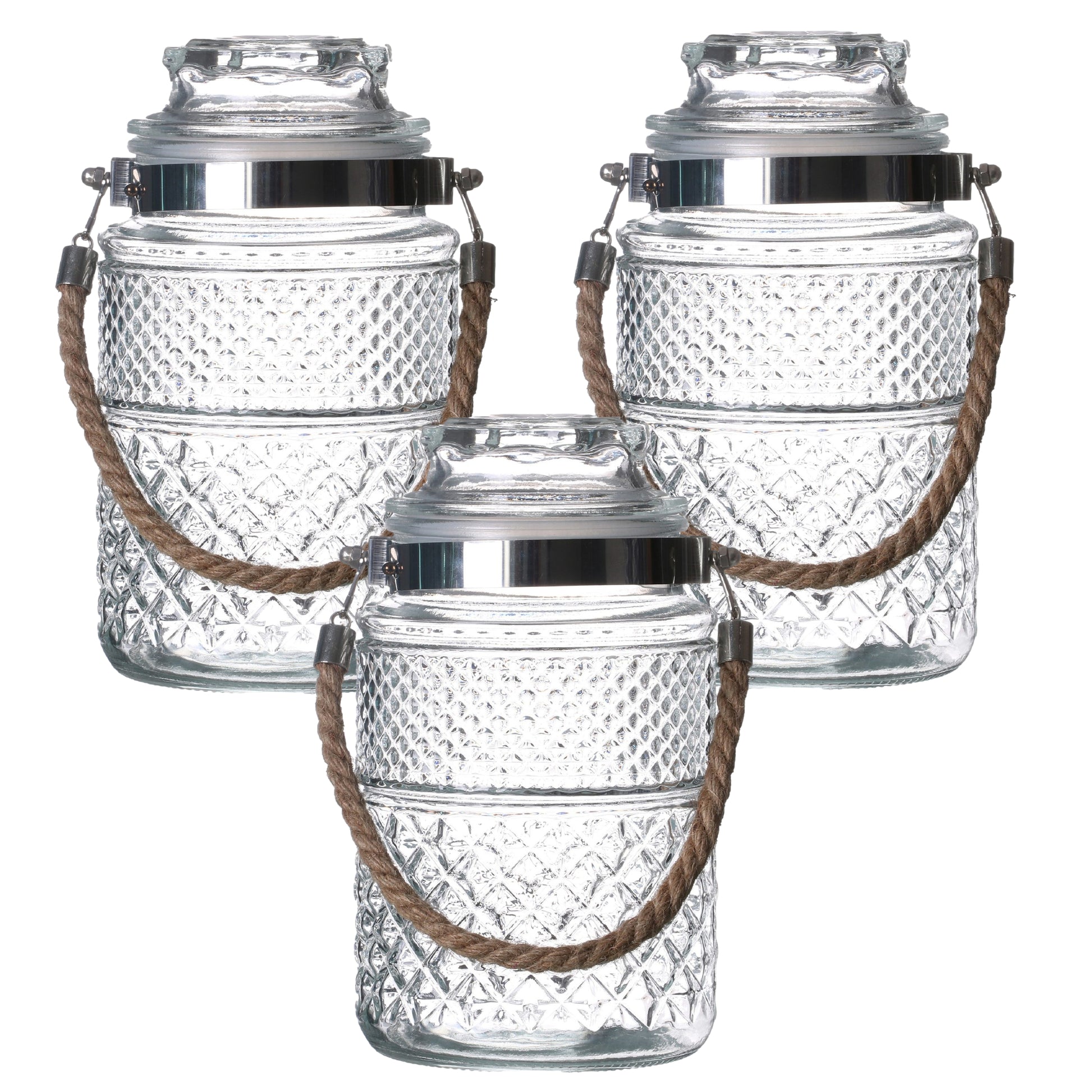 3Pcs 1.8L Glass Storage Jar With Airtight Lid & Rope Handle