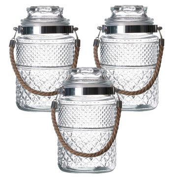 3Pcs 1.8L Glass Storage Jar With Airtight Lid & Rope Handle