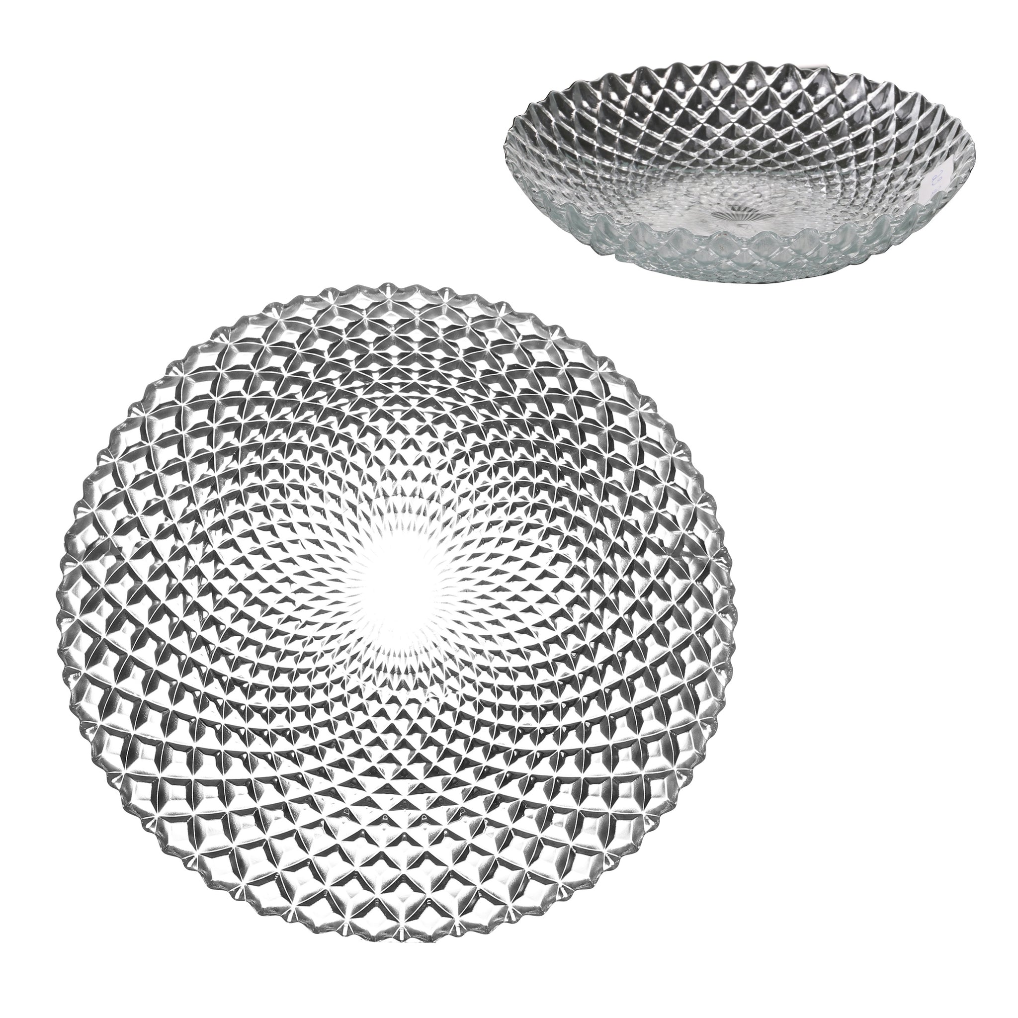 21cm Round Glass Geometric Pattern Soup Plate