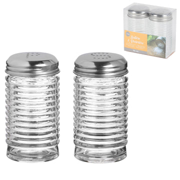 2Pcs Ribbed Glass Salt & Pepper Shakers Set