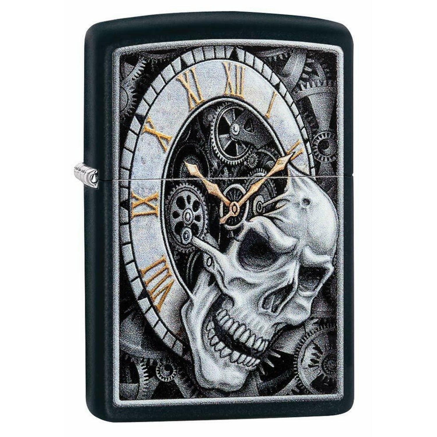Zippo Skull Clock Black Windproof Flame Lighter