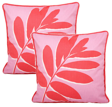 2pc Outdoor Filled Cushion Cover Pink Leaf