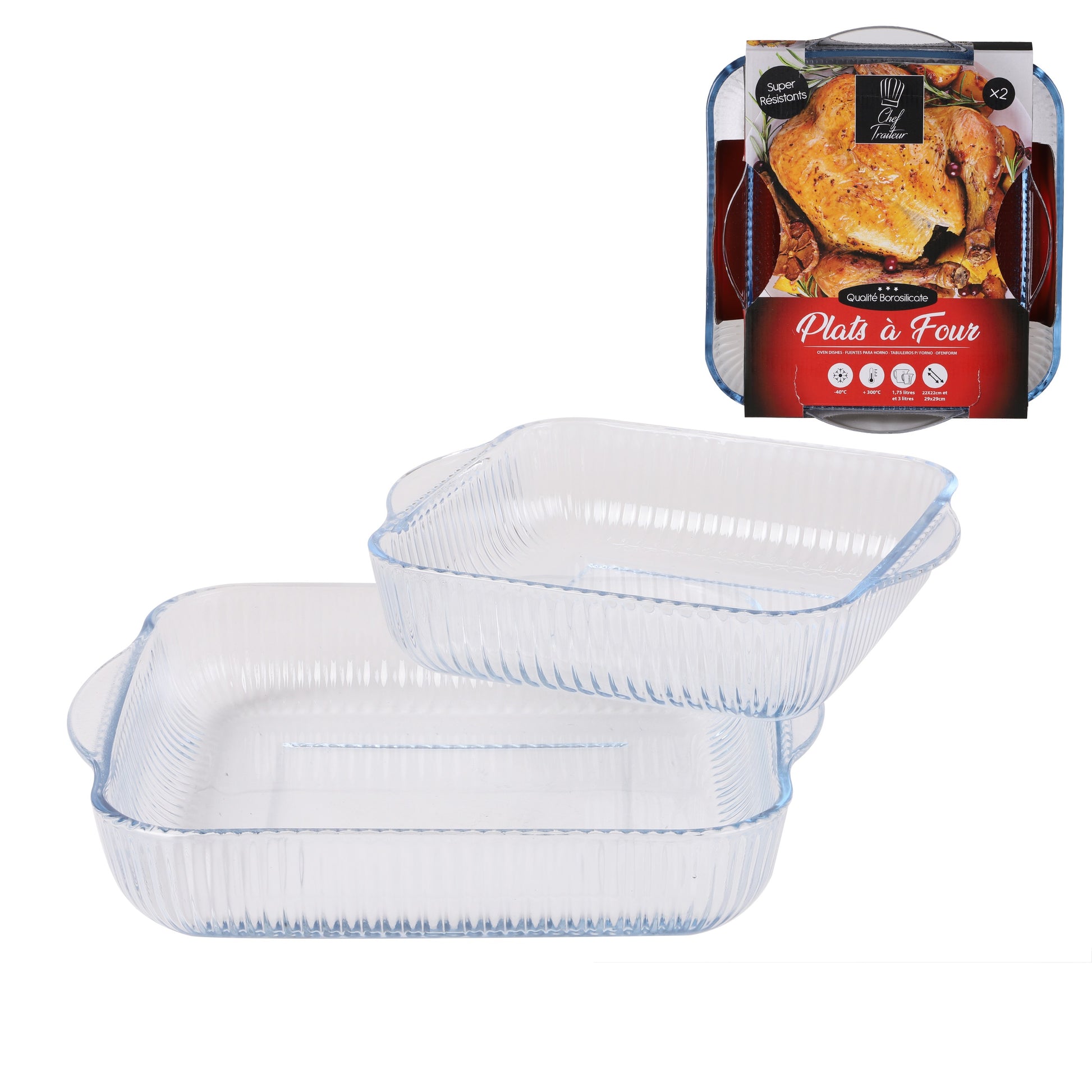 Set of 2 Square Oven Safe Glass Baking Dishes