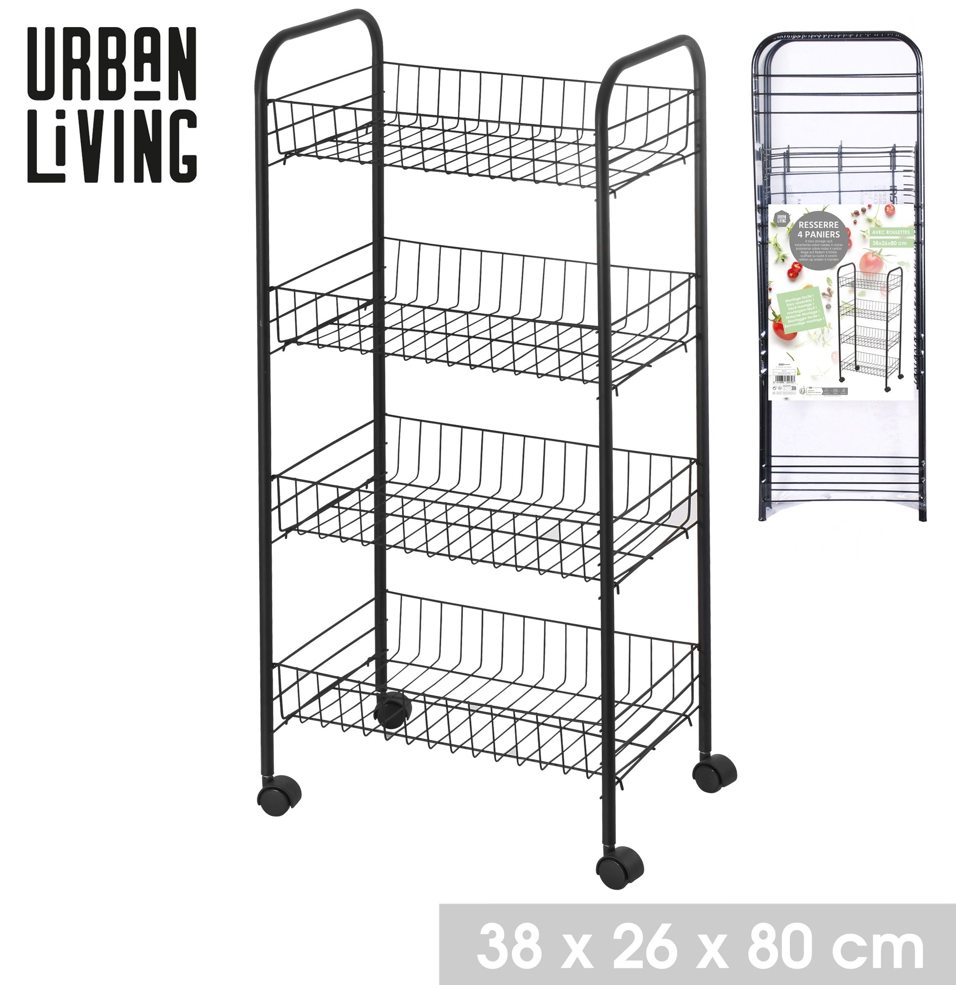 Black 4 Tiers Storage Trolley
