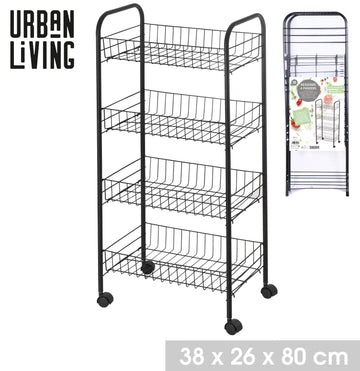 Black 4 Tiers Storage Trolley