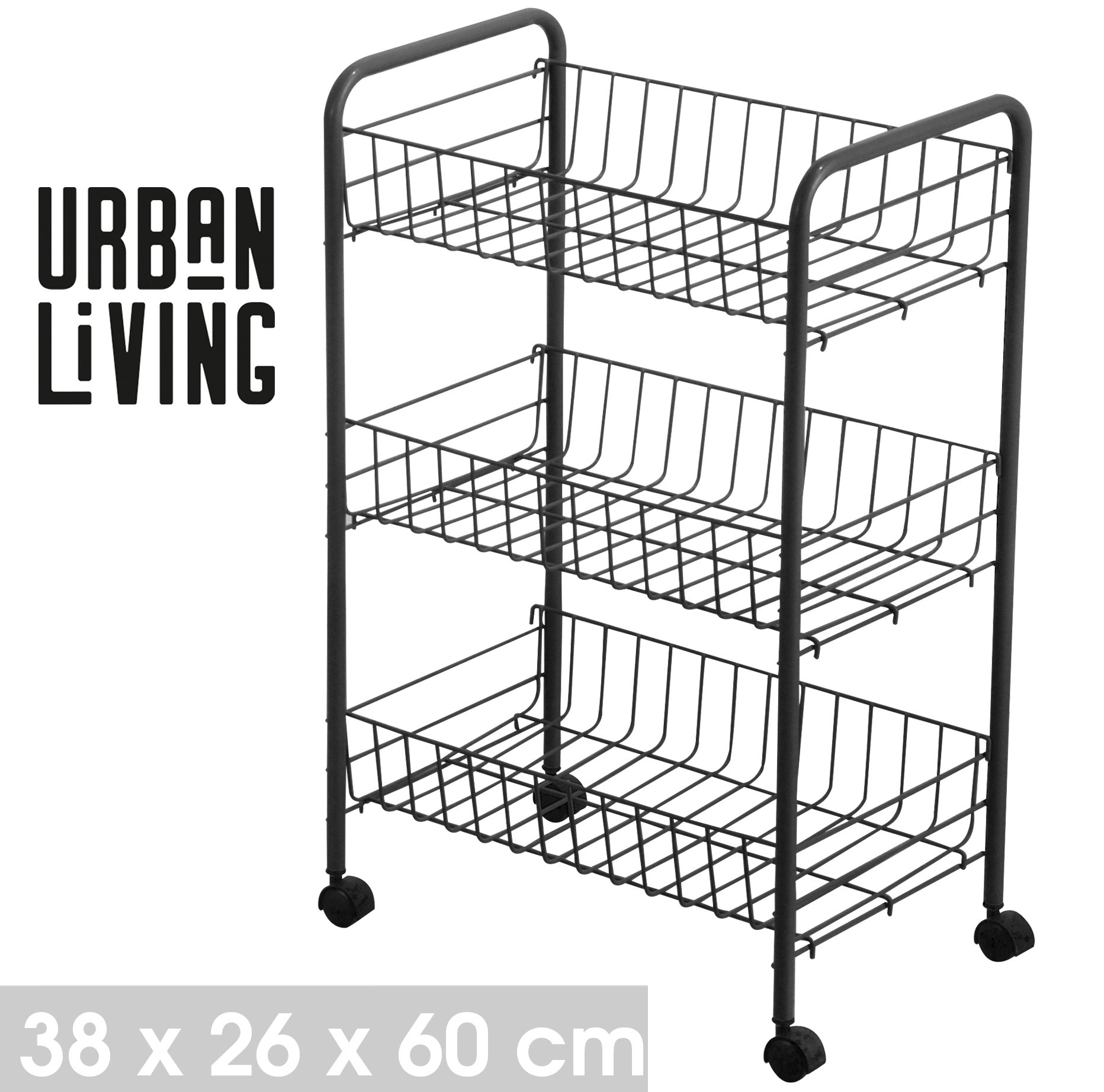 Black 3 Tiers Storage Trolley