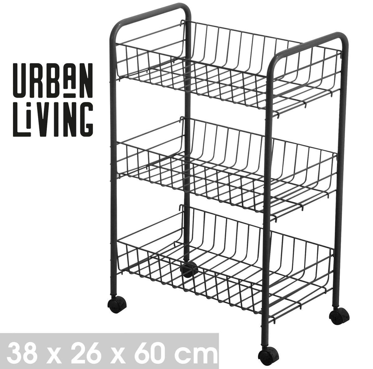 Black 3 Tiers Storage Trolley