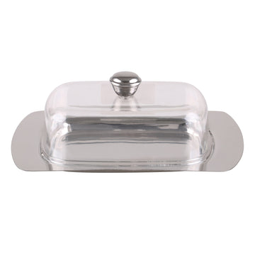 Silver Metal Butter Dish With Acrylic Cover