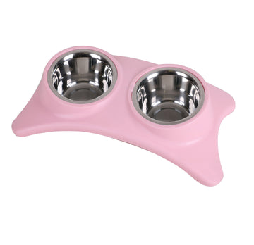 Double Pet Bowl Dog Cat Twin Food Water Dish Feeding Bowls