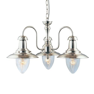 Fisherman 3 Light Satin Silver & Glass Pendant