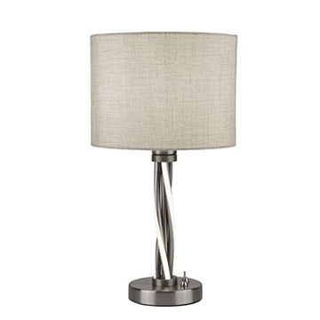 Vegas LED Twist Satin Silver & Hessan Shade Table Light