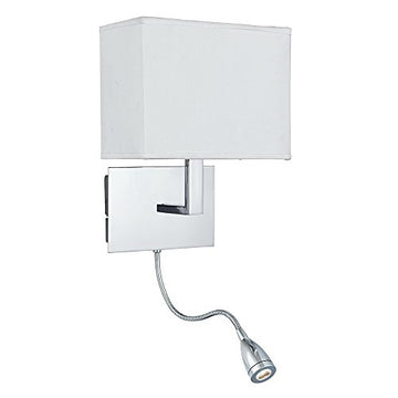 Hotel LED 2 Light Adjustable Wall Light Chrome White Shade