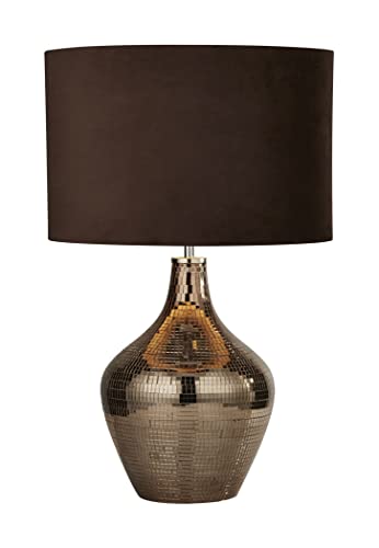 Smoked Mosaic Table Lamp With Brown Suede Shade