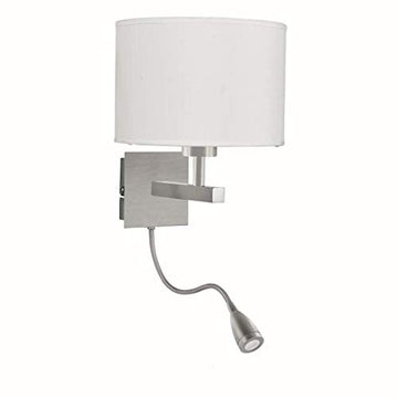Dual Arm Satin Silver Drum Shade LED Wall Bracket Light