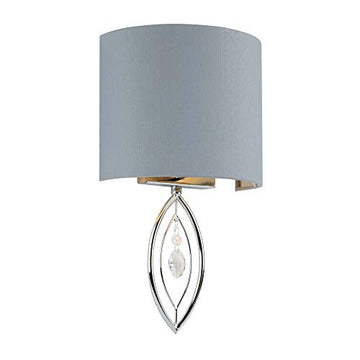 Crown Chrome Crystal & Grey Fabric Shade Wall Light